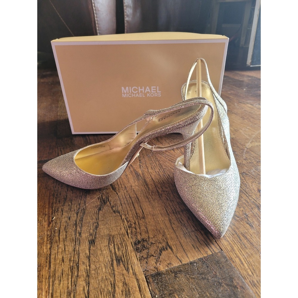 Michael Kors Eliza Pump gold / Sand Glitter Sling Back Women's Dress Shoes 9.5M